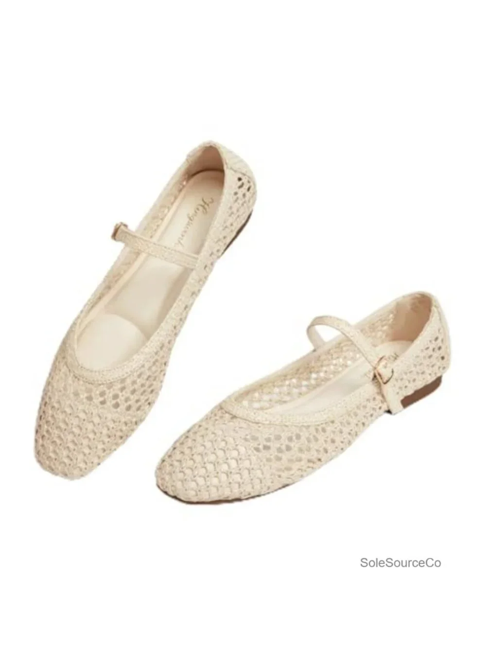Woven Mary Jane Flats Women's Ballet Shoes Breathable Adjustable Buckle Slip